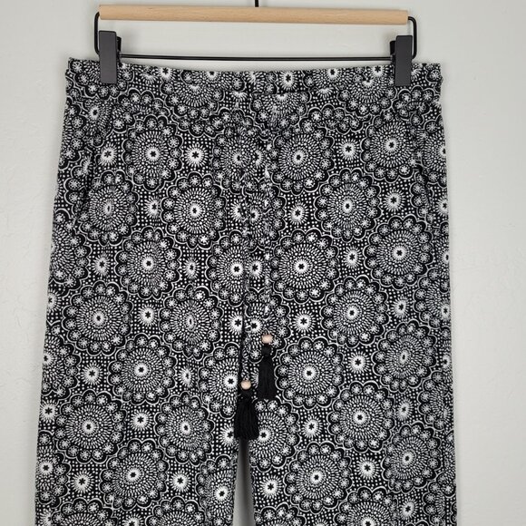 Talbots Cotton Pants Straight Leg Lightweight Pull On Print Black White Size S - Picture 2 of 12